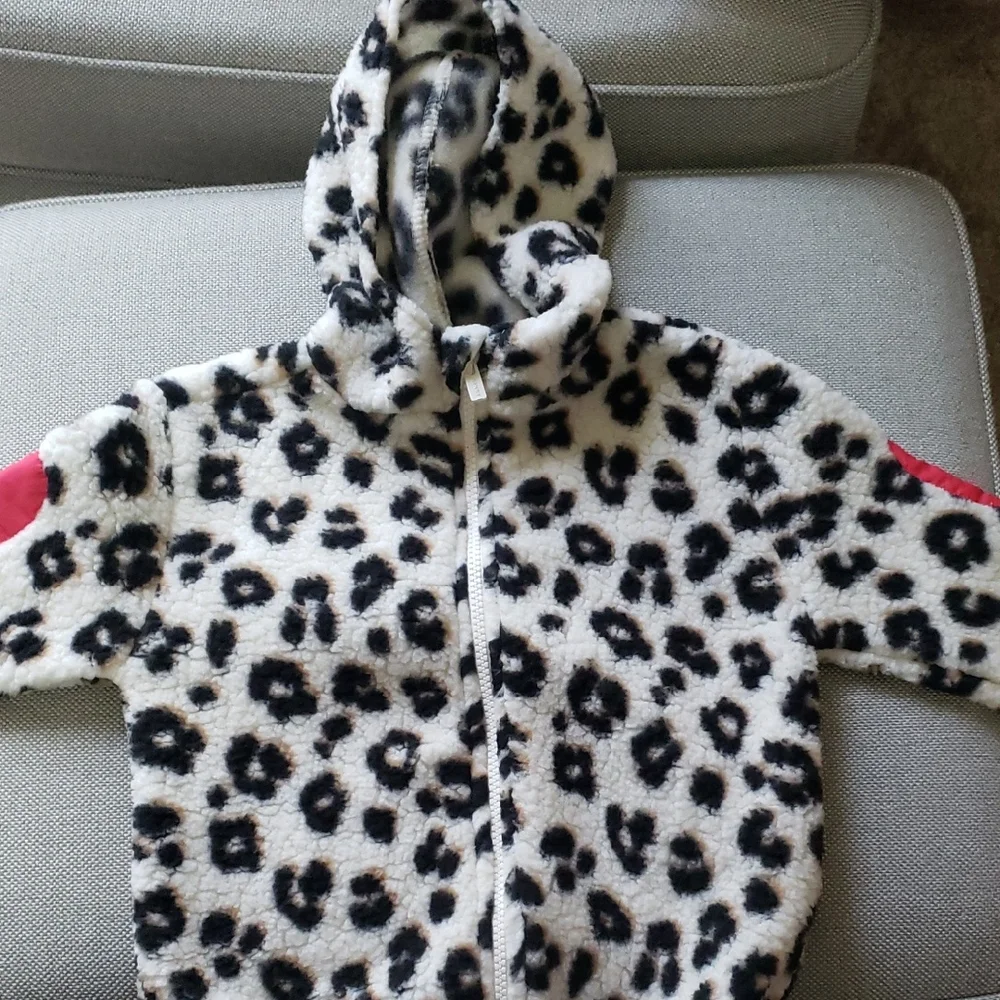 Old Navy Leopard Print Fleece Hoodie with Red Accents 4T